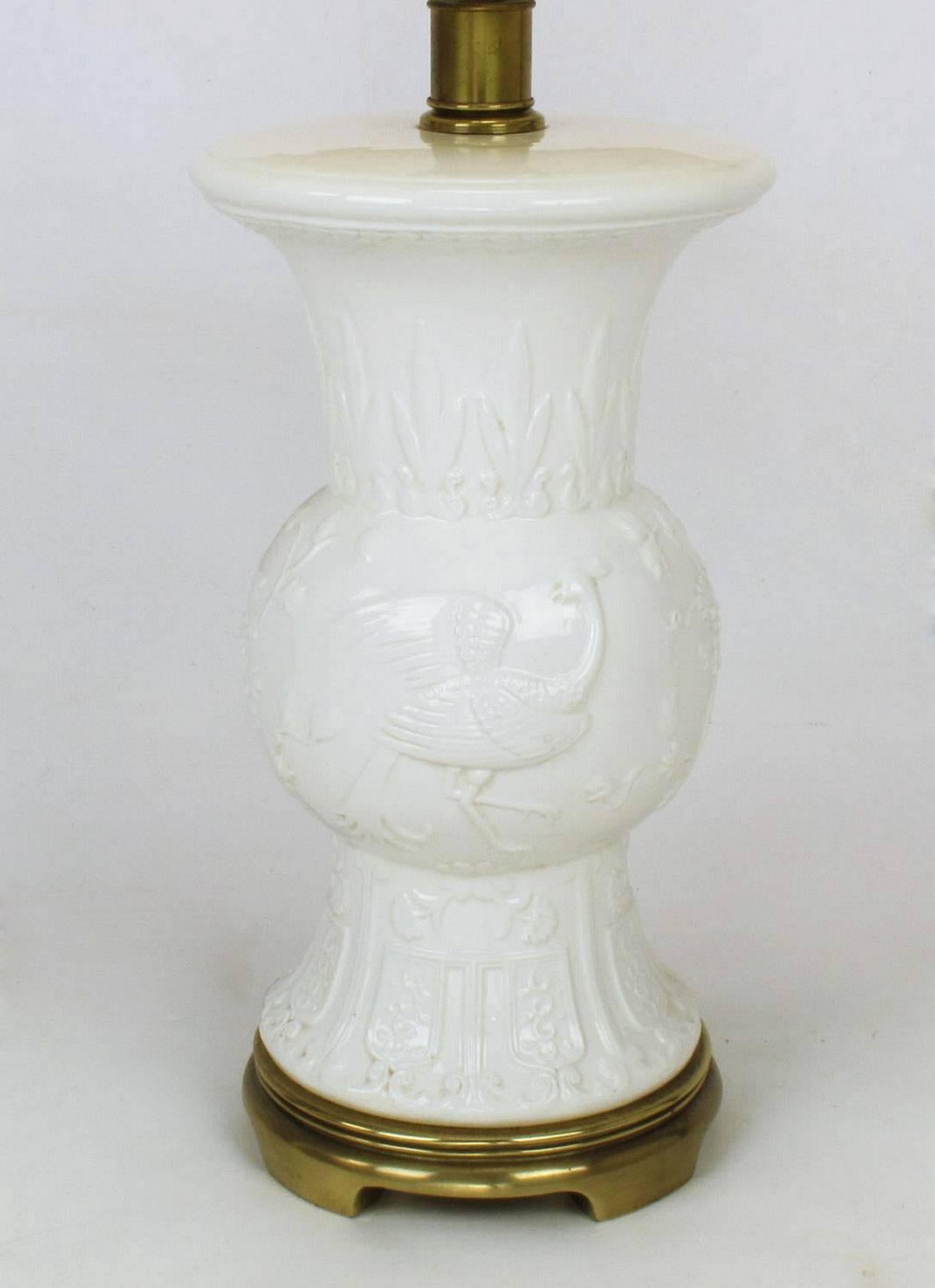 Pair of Frederick Cooper White Porcelain Table Lamps In Excellent Condition For Sale In Chicago, IL