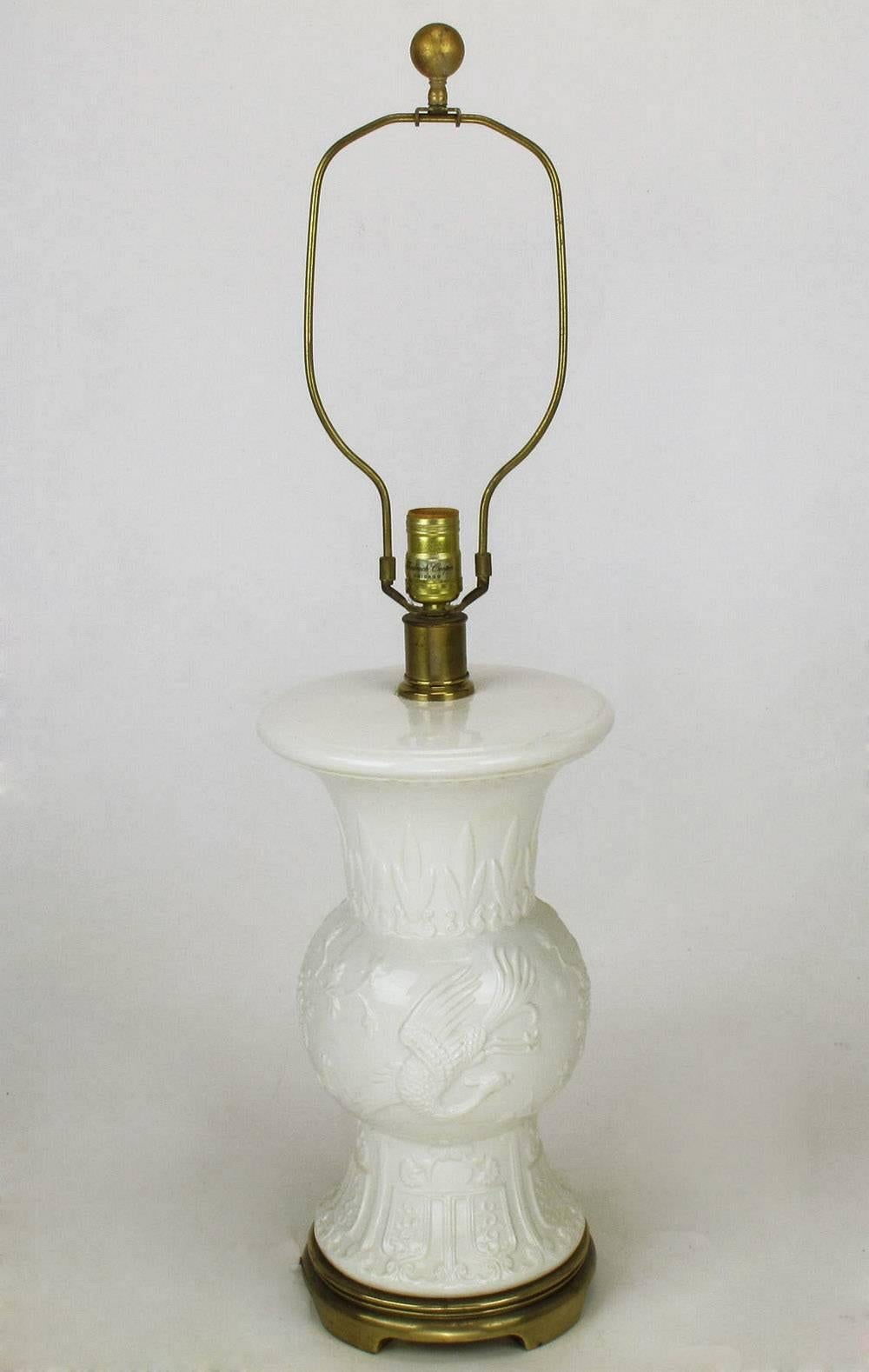 American Pair of Frederick Cooper White Porcelain Table Lamps For Sale