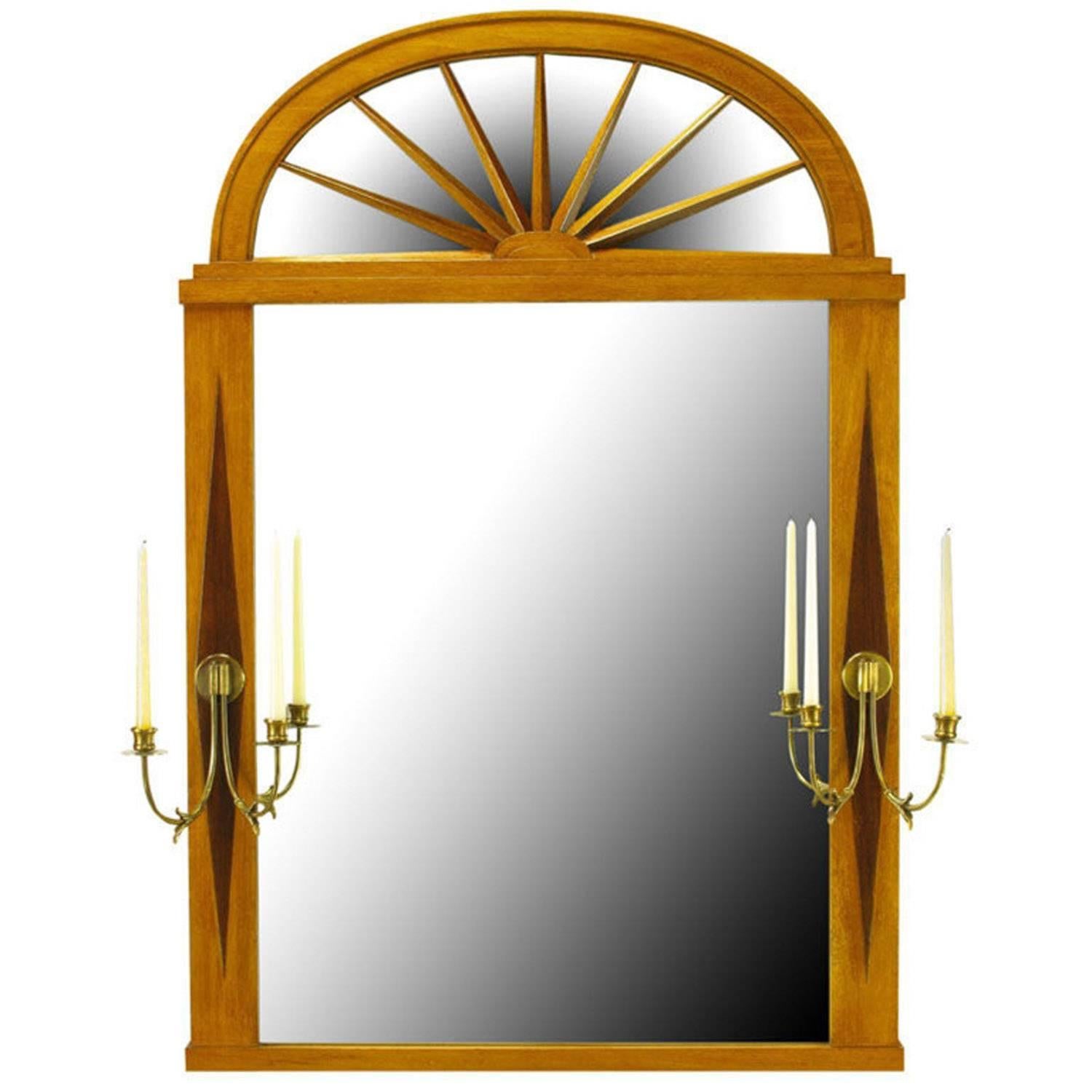 Grosfeld House Sunburst Top Mirror with Integral Brass Sconces
