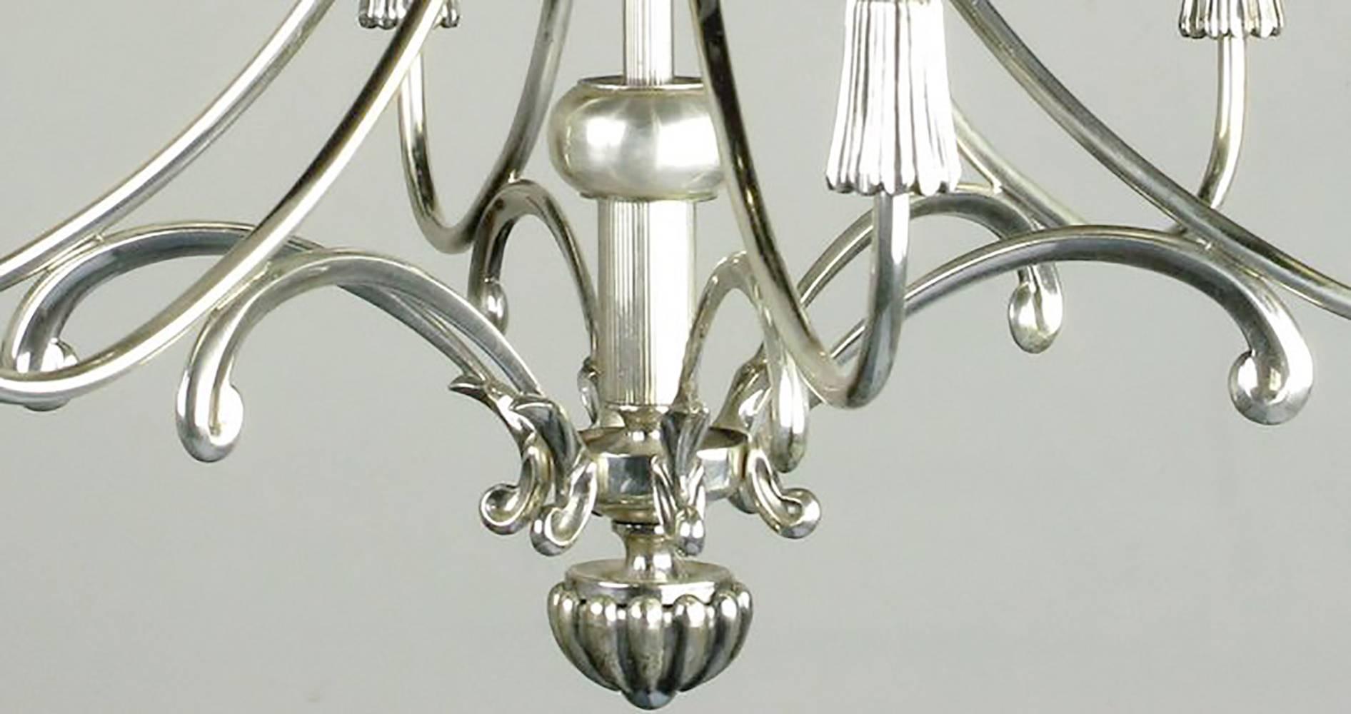 Mid-20th Century Lightolier Silver Italian Six-Arm Chandelier For Sale