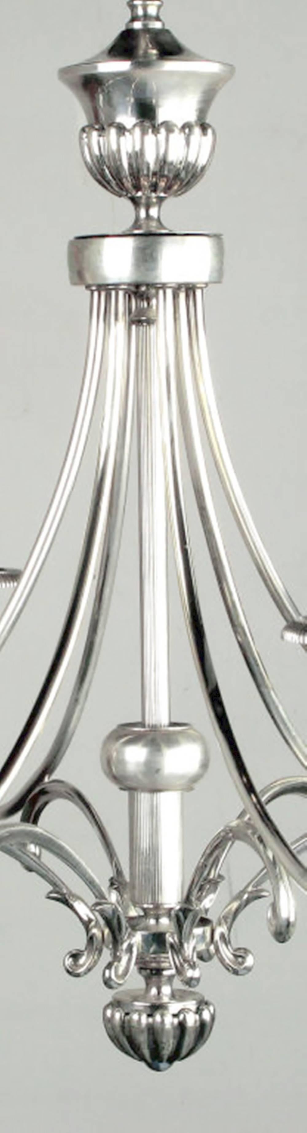 Ottone Lampadario italiano a sei bracci in argento Lightolier in vendita