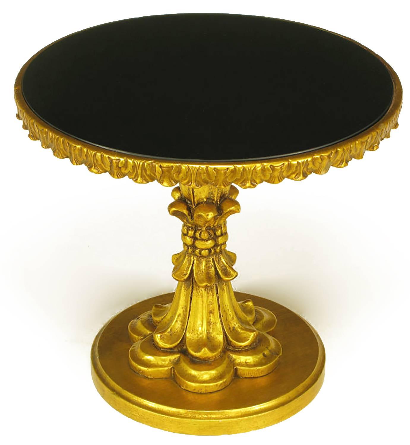 American Giltwood and Black Glass French Regency Style Gueridon For Sale
