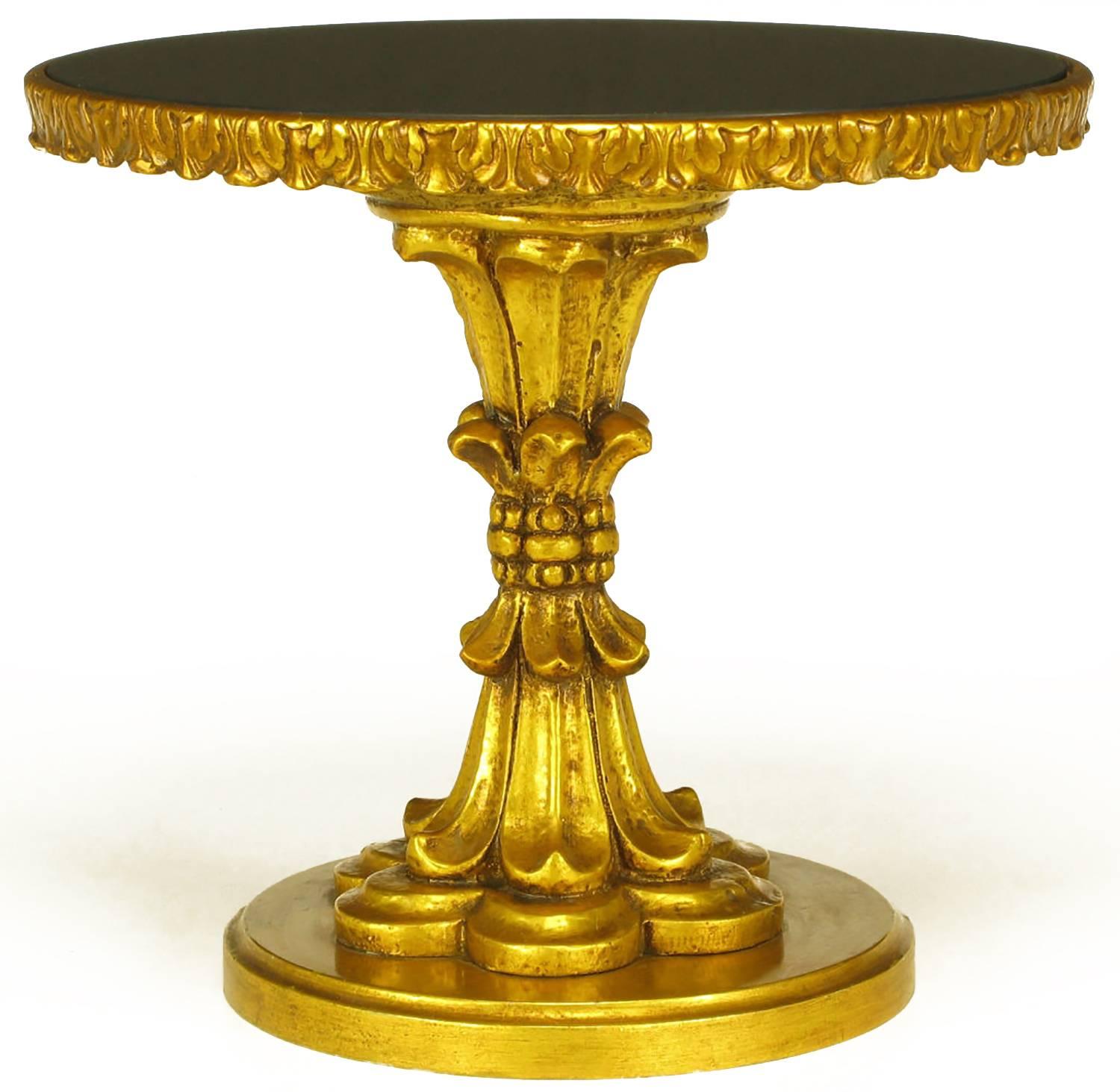 Giltwood and Black Glass French Regency Style Gueridon In Good Condition For Sale In Chicago, IL