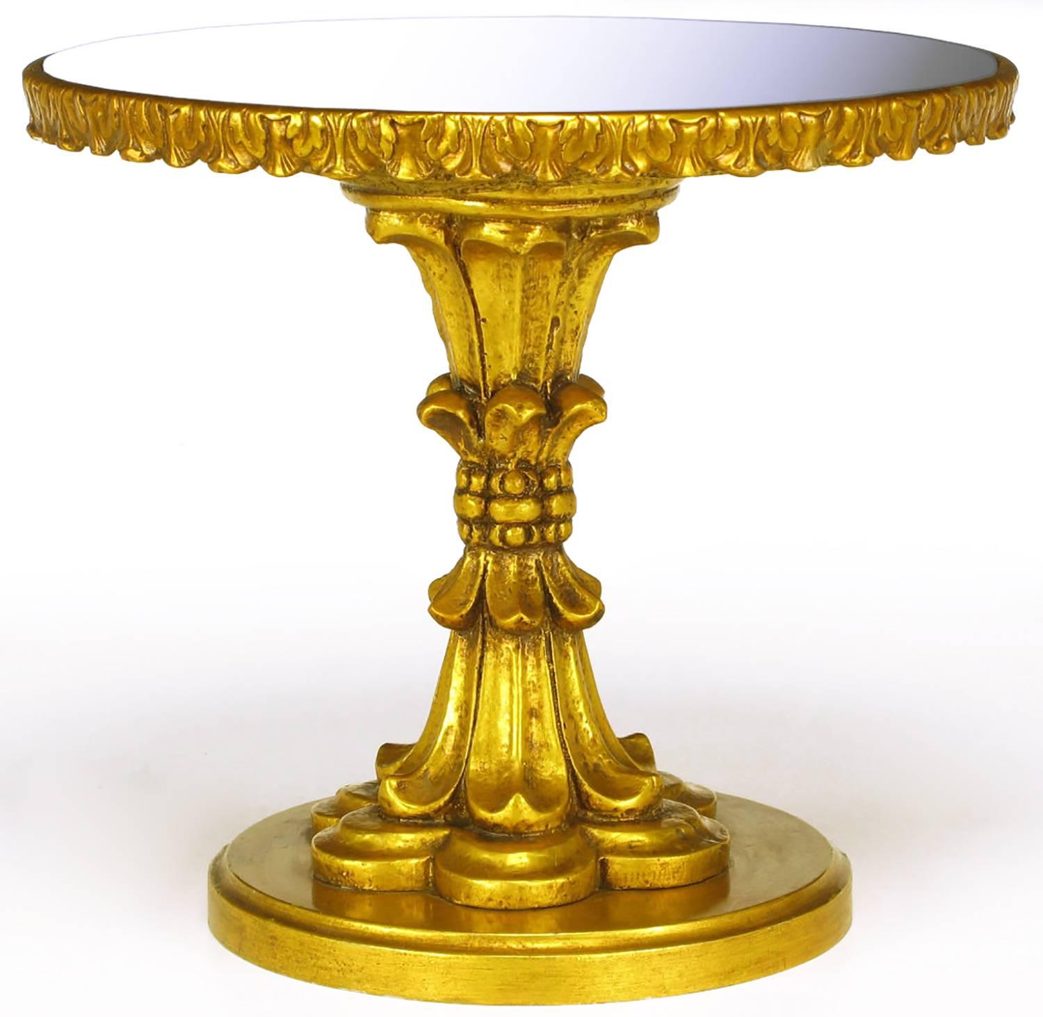Mid-20th Century Giltwood and Black Glass French Regency Style Gueridon For Sale