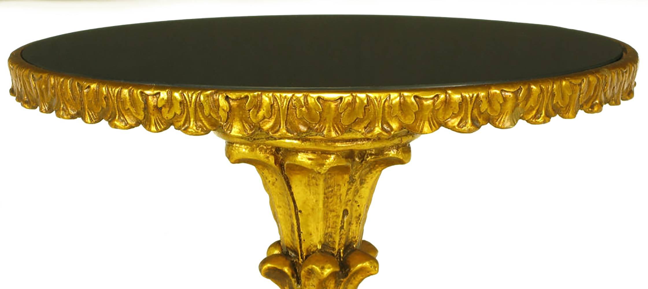 Giltwood and Black Glass French Regency Style Gueridon For Sale 1