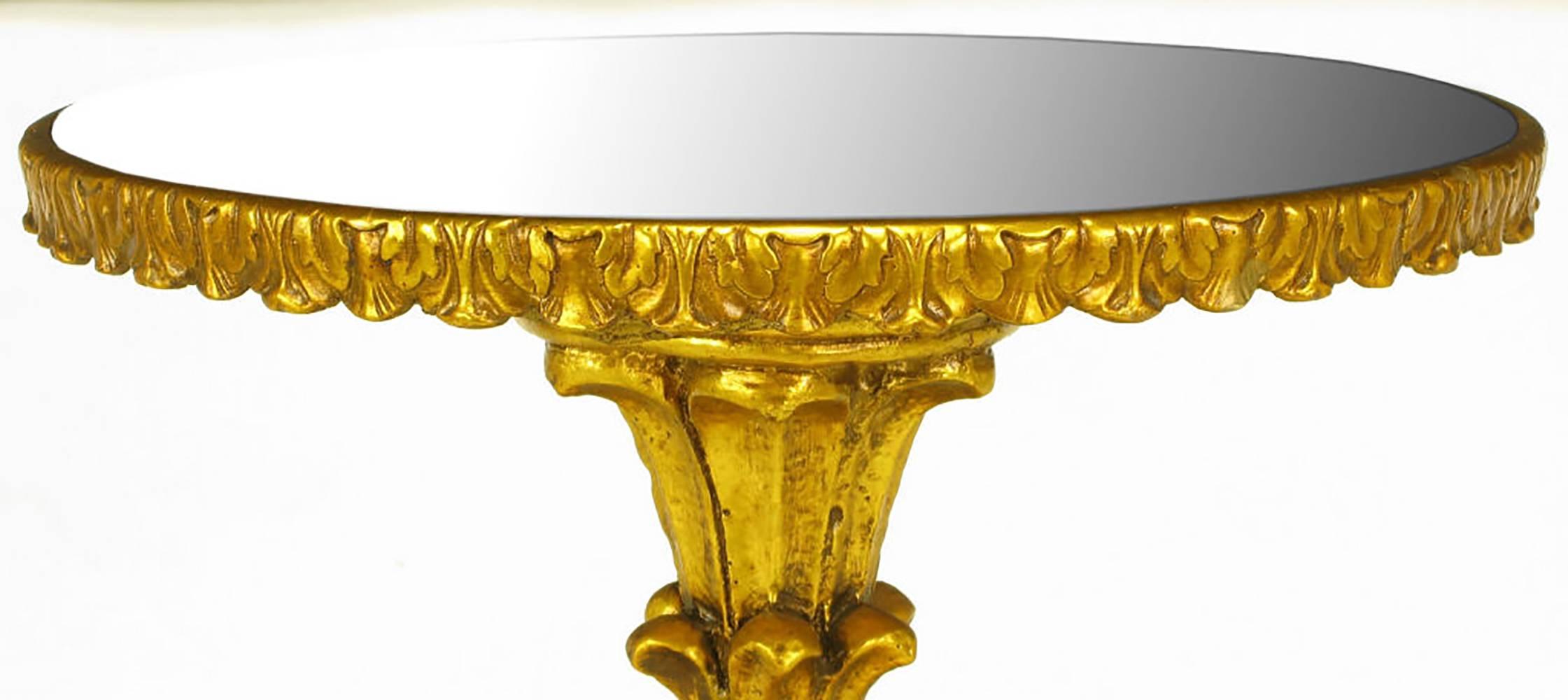 Gesso Giltwood and Black Glass French Regency Style Gueridon For Sale