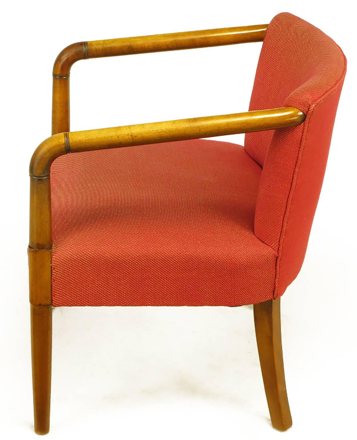 American Mahogany & Crimson Upholstered Slope-Arm Desk Chair