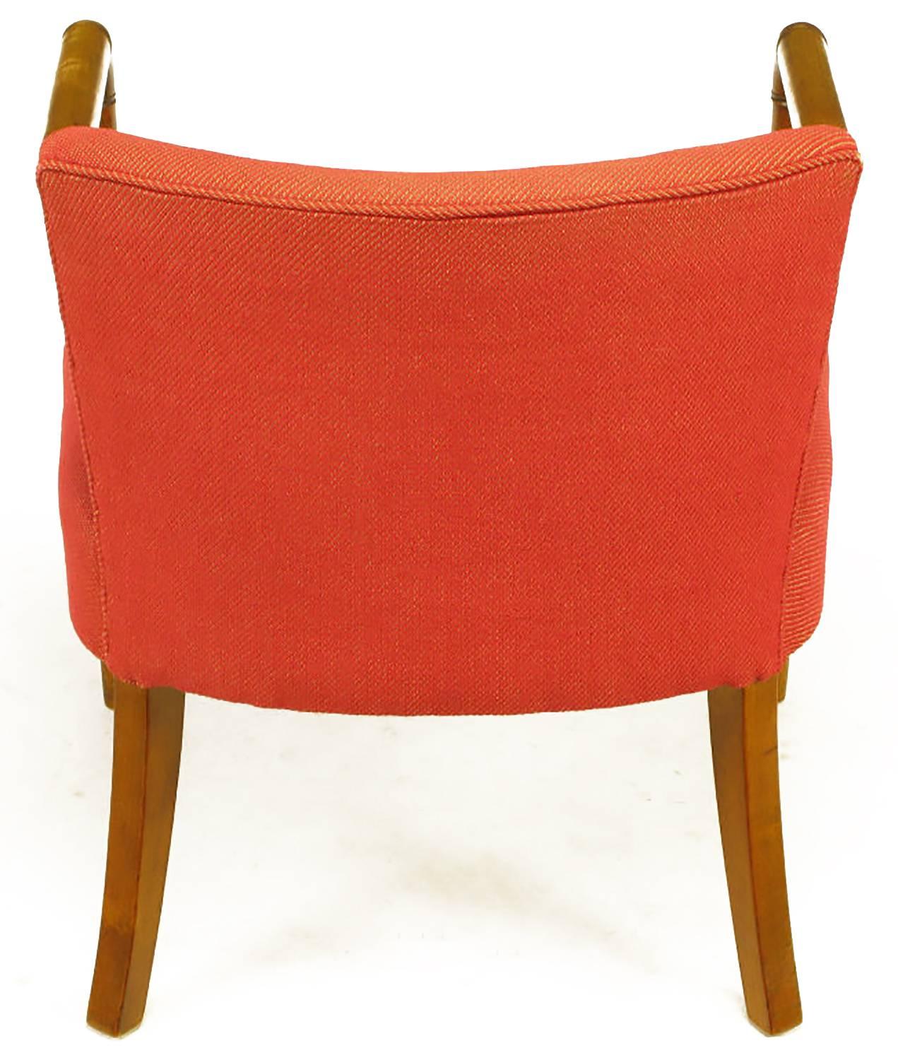 Mid-20th Century Mahogany & Crimson Upholstered Slope-Arm Desk Chair