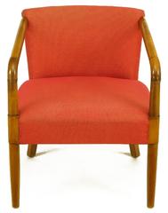 Mahogany & Crimson Upholstered Slope-Arm Desk Chair