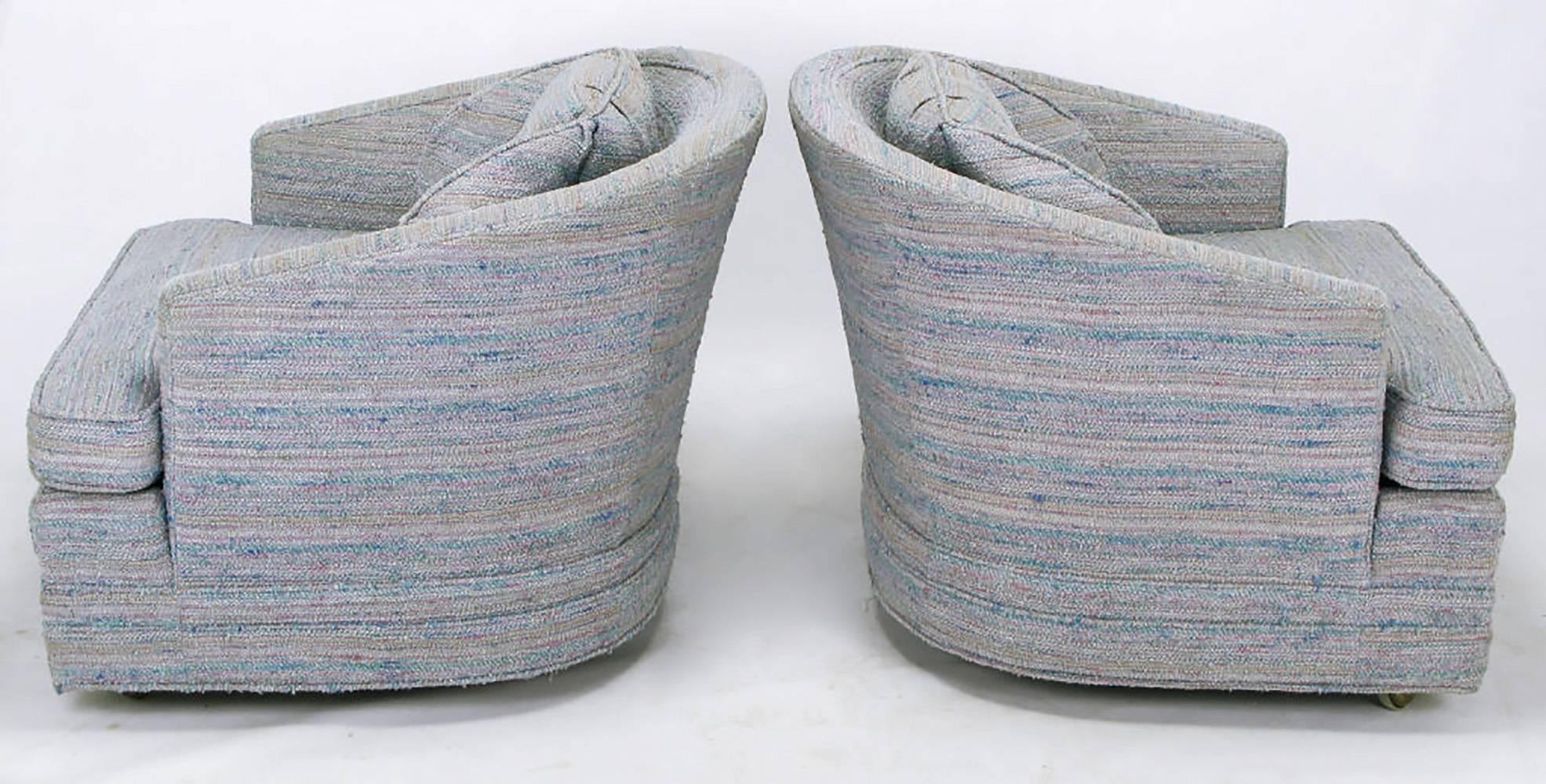 Mid-20th Century Pair of Knapp & Tubbs Barrel Chairs in Original Blue Upholstery