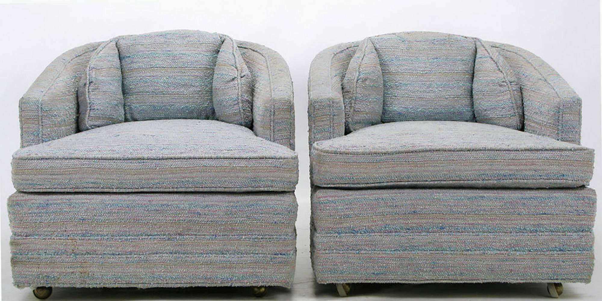 Pair of Knapp & Tubbs Barrel Chairs in Original Blue Upholstery 1