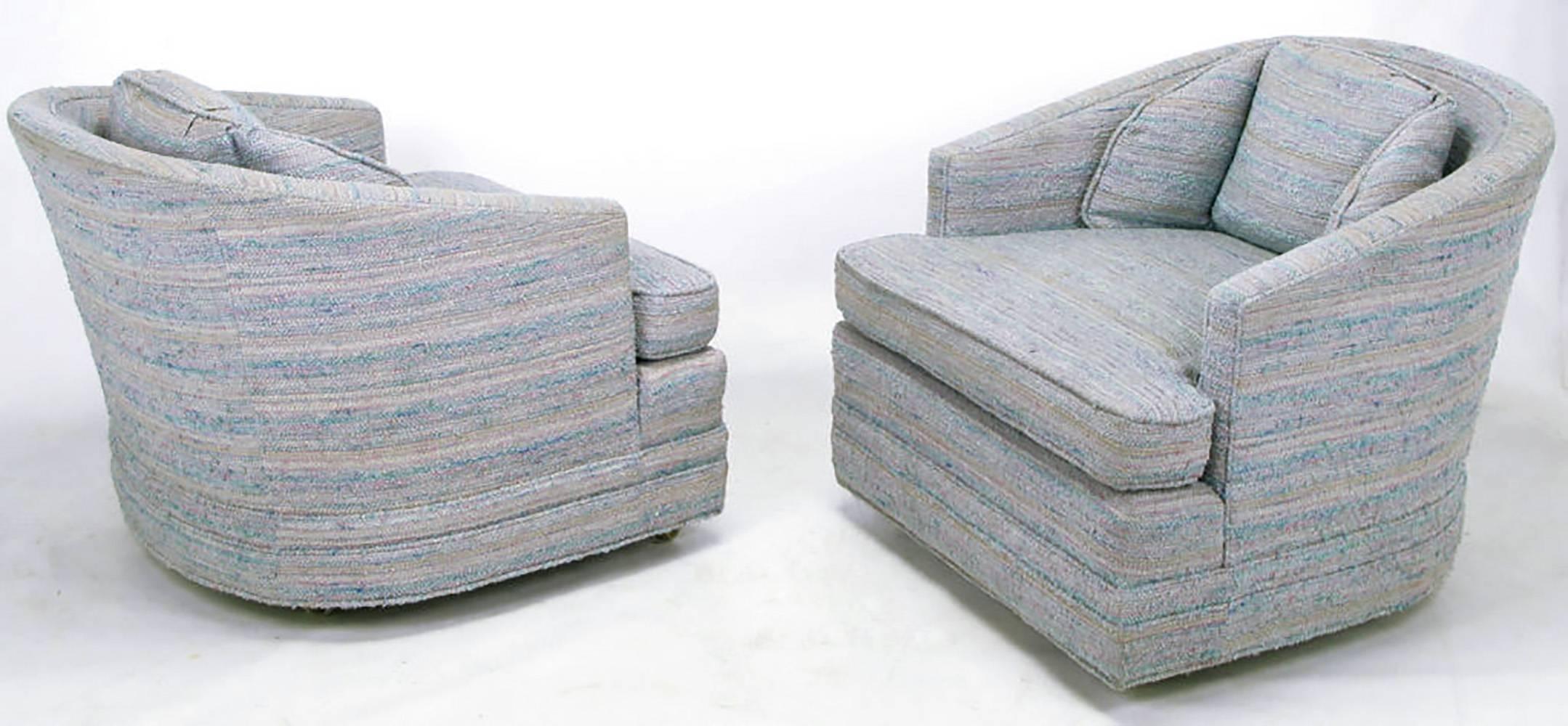 American Pair of Knapp & Tubbs Barrel Chairs in Original Blue Upholstery
