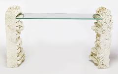 Table console en pierre de corail fossilisée brute de taille