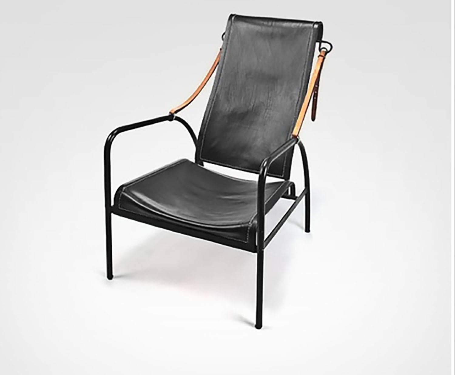 Pair of Custom Leather and Wrought Iron Lounge Chairs after Jacques Adnet 4