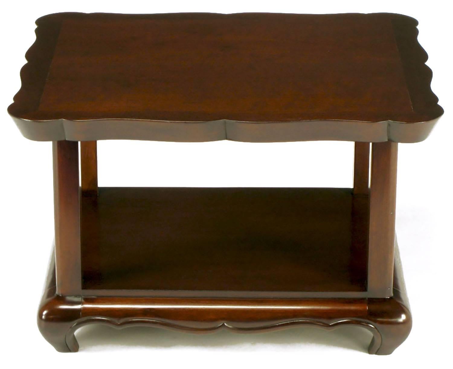 Mid-20th Century Pair of Walnut End Tables with Scalloped Edge Tops For Sale