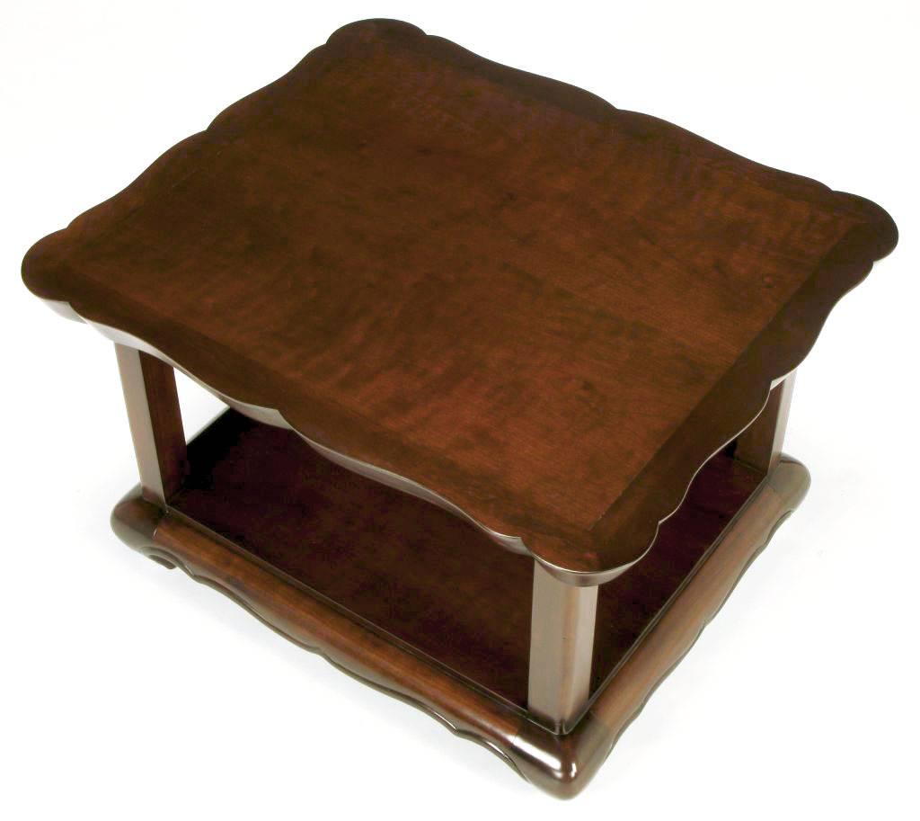 Pair of Walnut End Tables with Scalloped Edge Tops For Sale 1