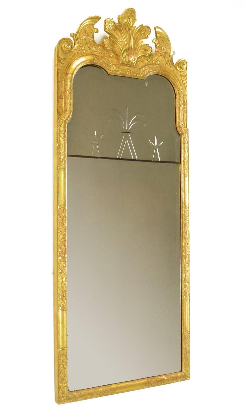Mid-20th Century Pair of 24-Karat Water Giltwood and Gesso Italian Trumeau Mirrors
