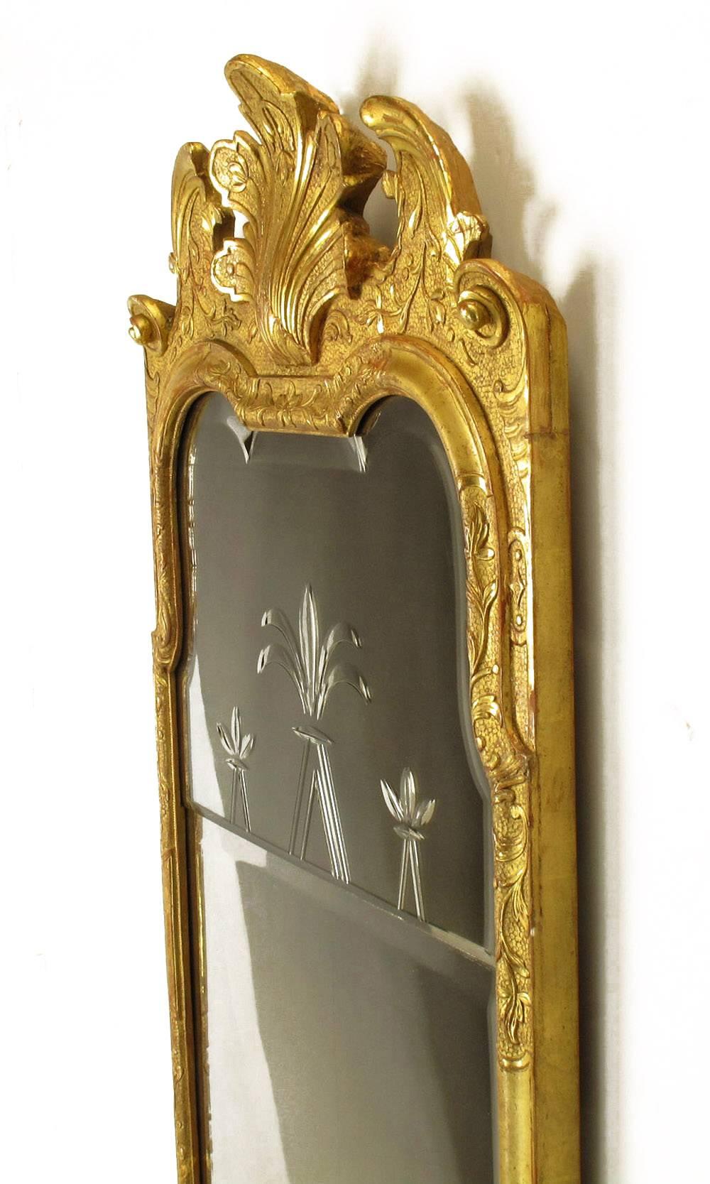 Pair of 24-Karat Water Giltwood and Gesso Italian Trumeau Mirrors 3