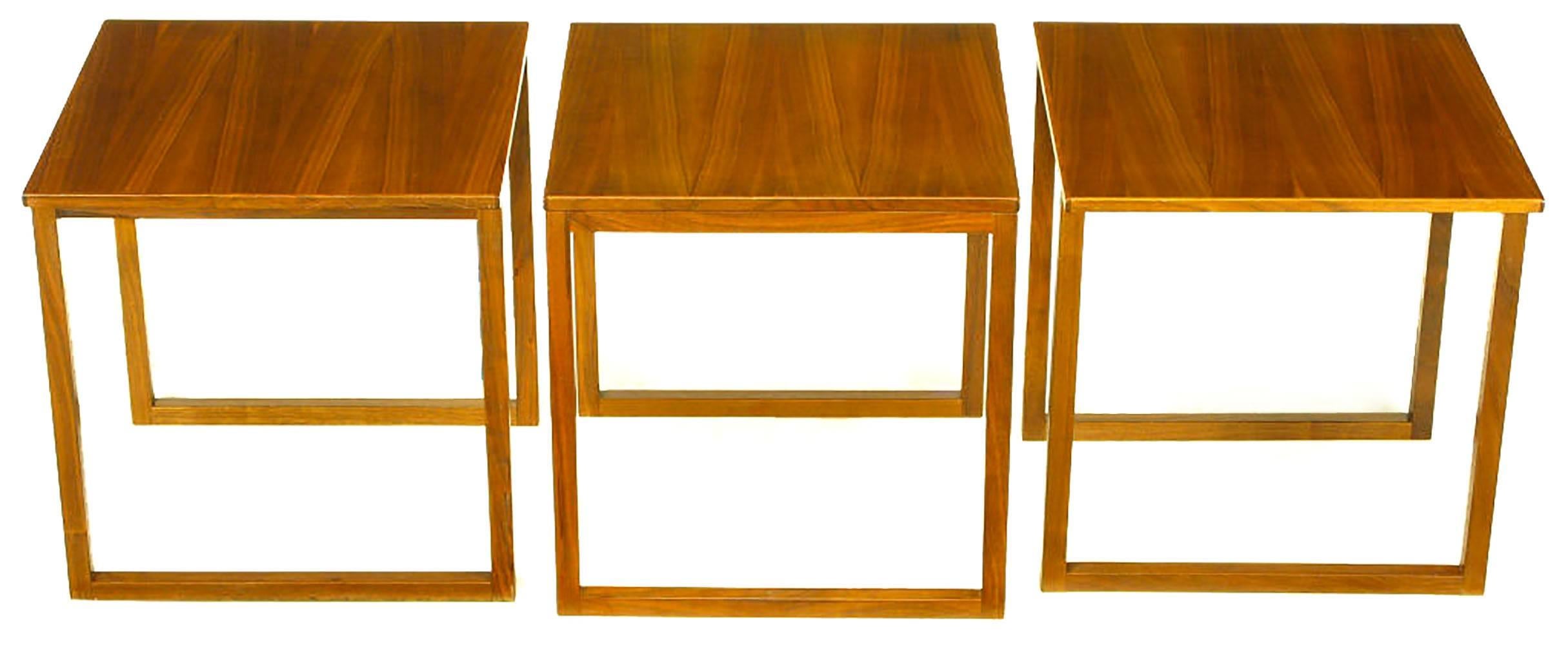 Trio of Kai Kristiansen Nesting Cube Tables in Teak In Excellent Condition In Chicago, IL