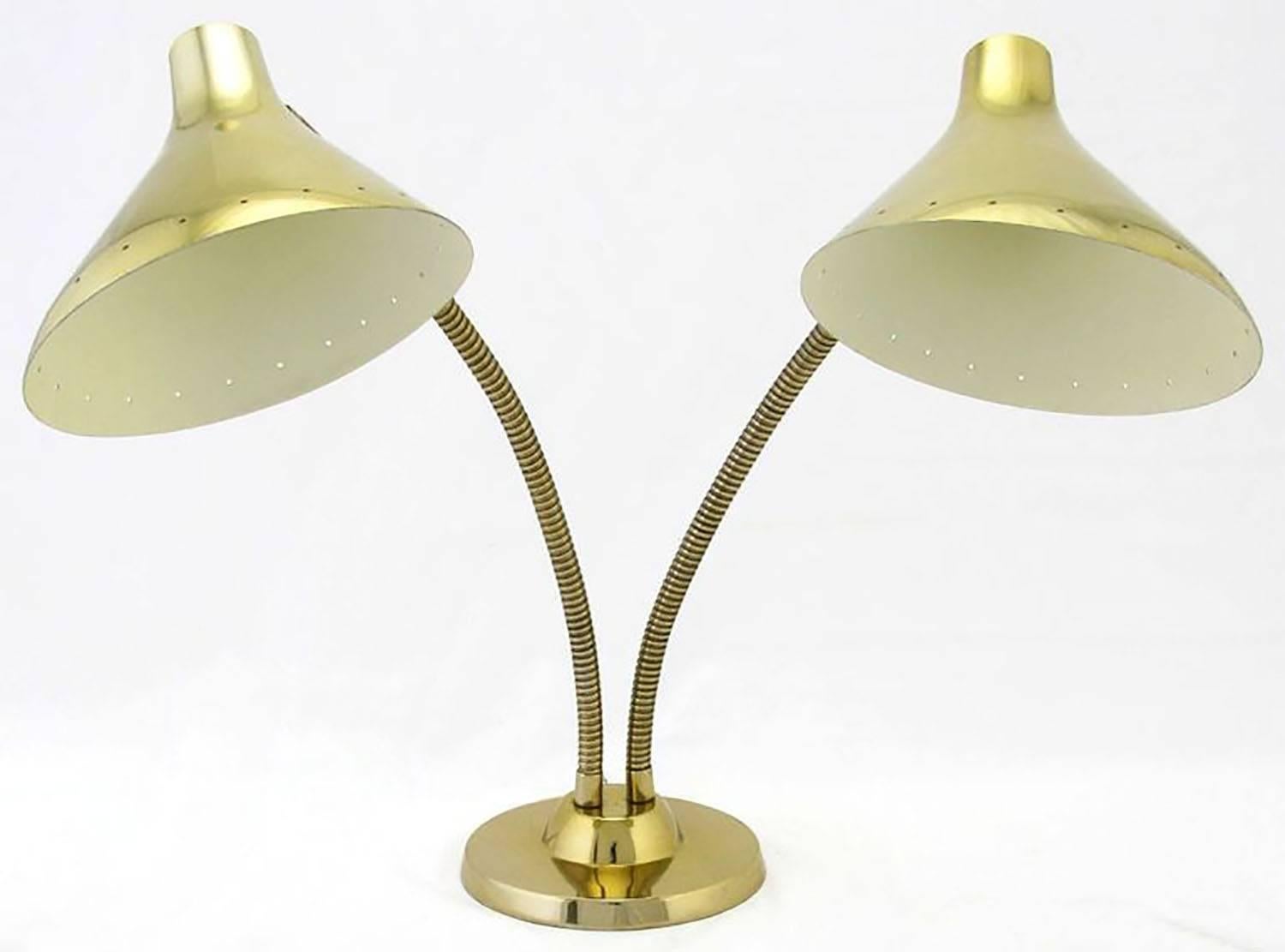American Laurel Brass Twin-Light Desk Lamp For Sale