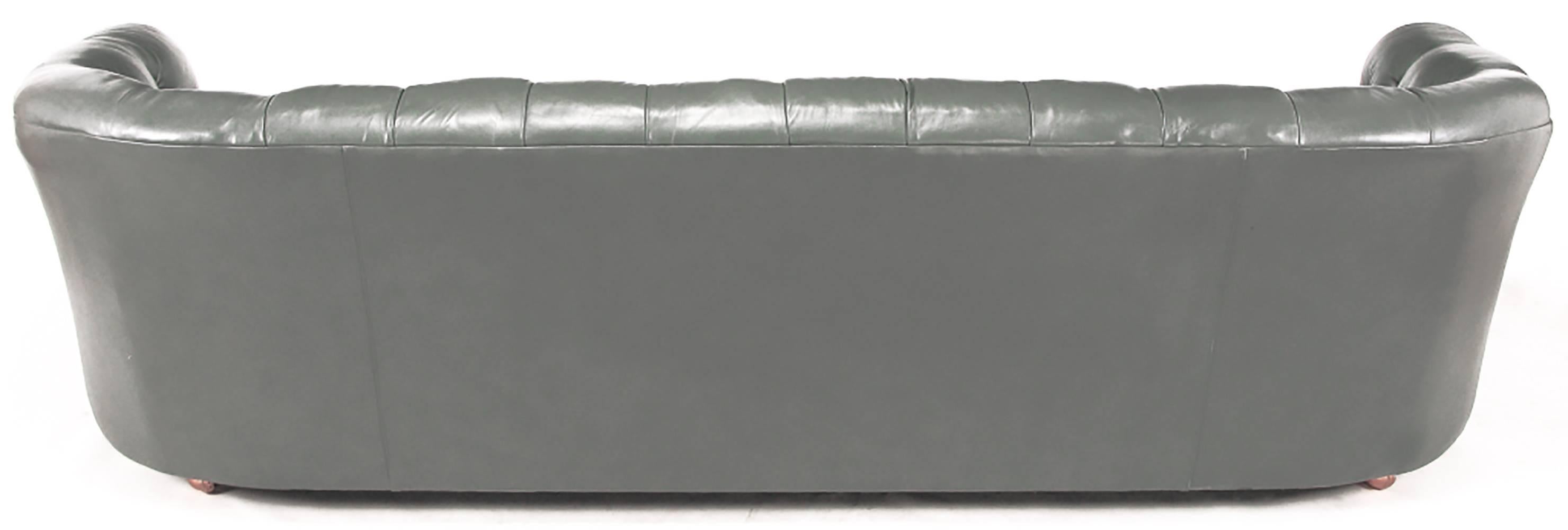 American Baker Slate Grey Button-Tufted Leather Sofa