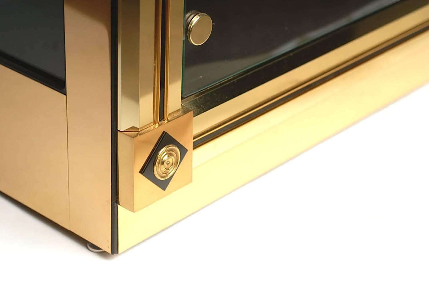 Lacquered Three Mastercraft Empire Revival Brass and Black Vitrines