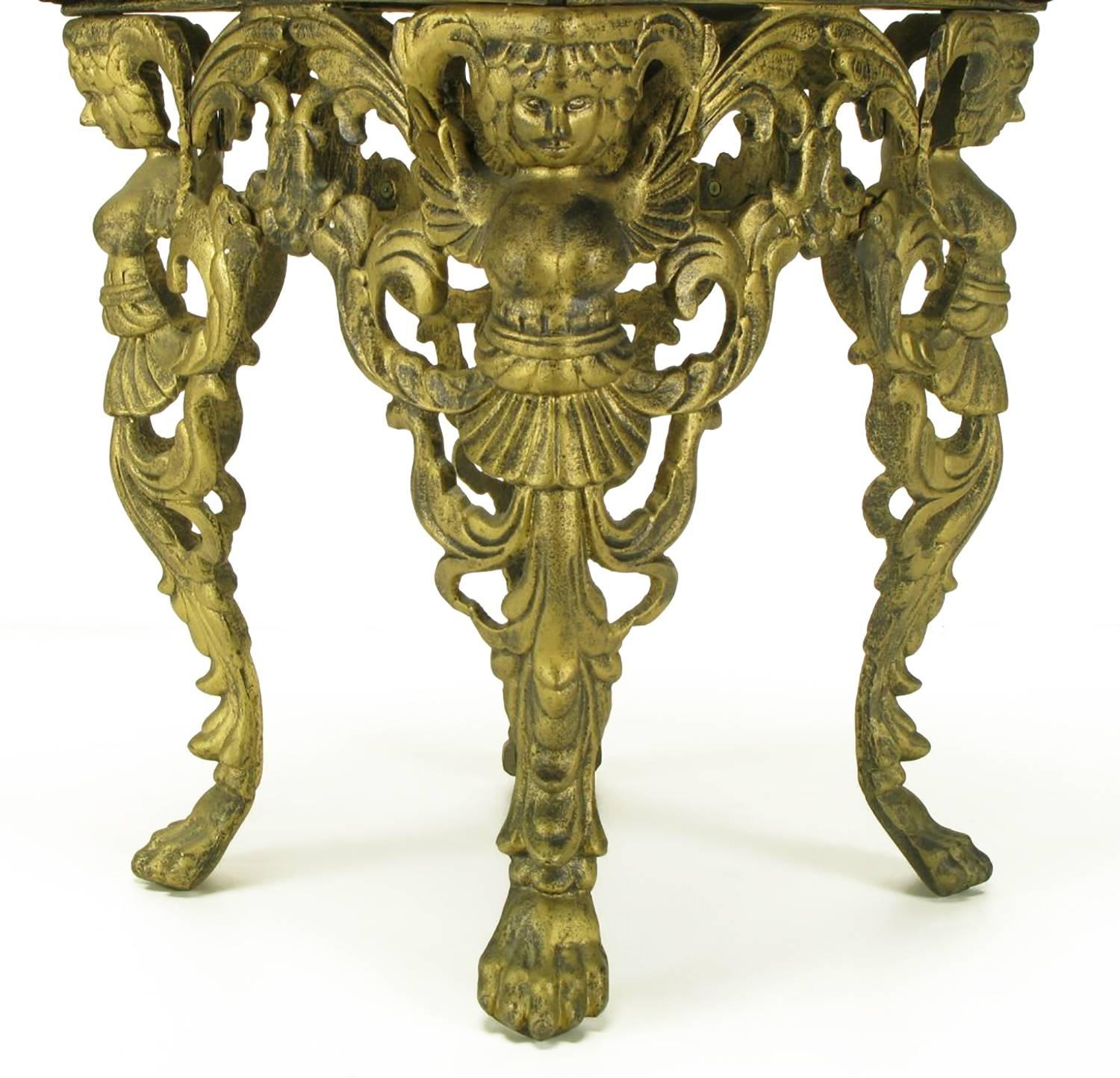 Patinated Bronze Caryatids Iron Empire Style Bench In Good Condition For Sale In Chicago, IL