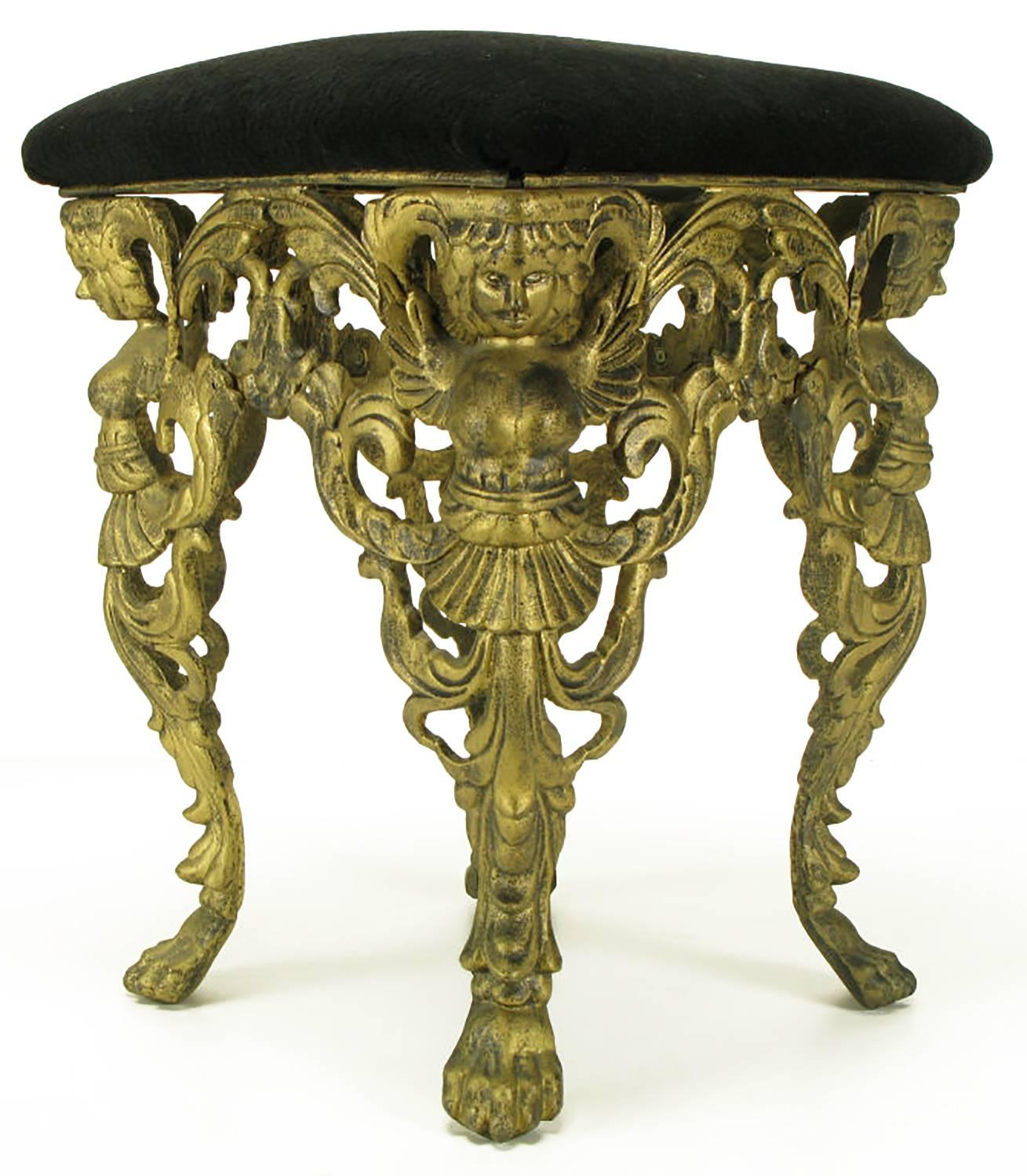 Lacquered Patinated Bronze Caryatids Iron Empire Style Bench For Sale