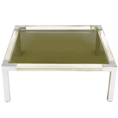 Chrome and Lucite Coffee Table with Smoked Glass Top