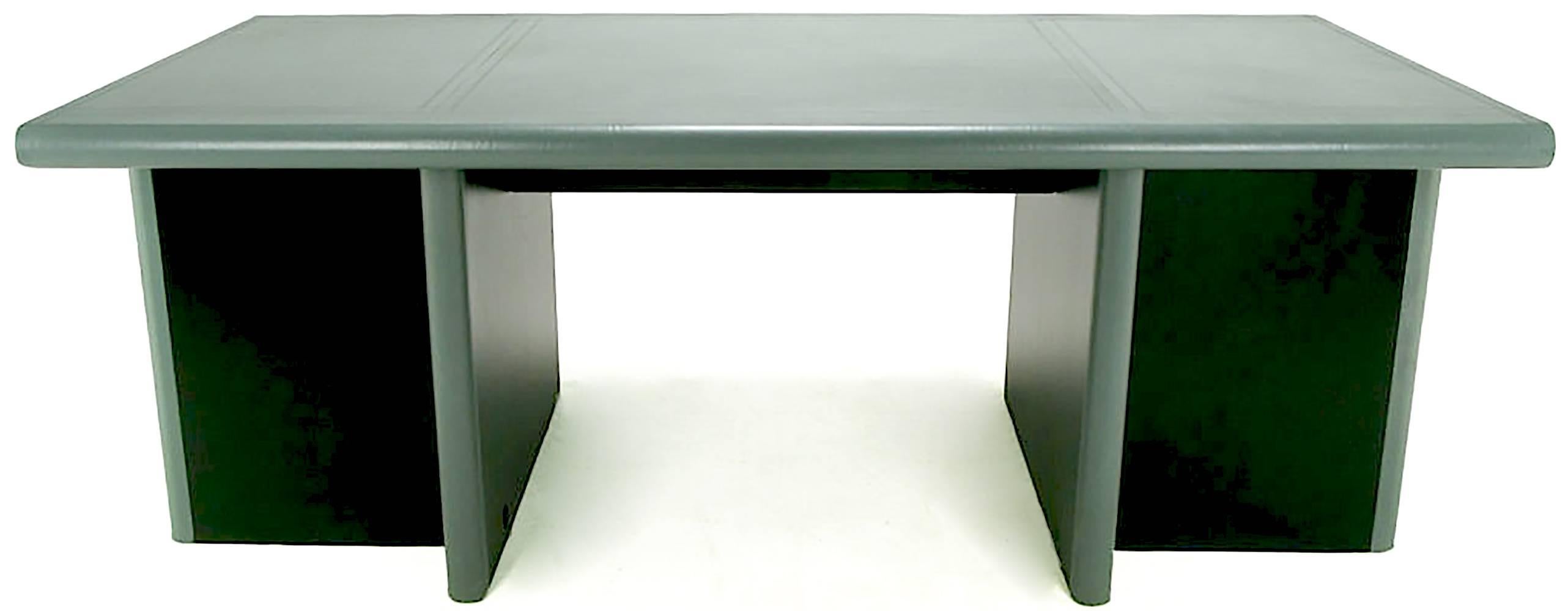 Late 20th Century Mariani for Pace Grey-Green Leather Executive Desk and Credenza For Sale