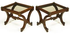Pair of Mahogany and Glass Empire Style End Tables with Brass Finials