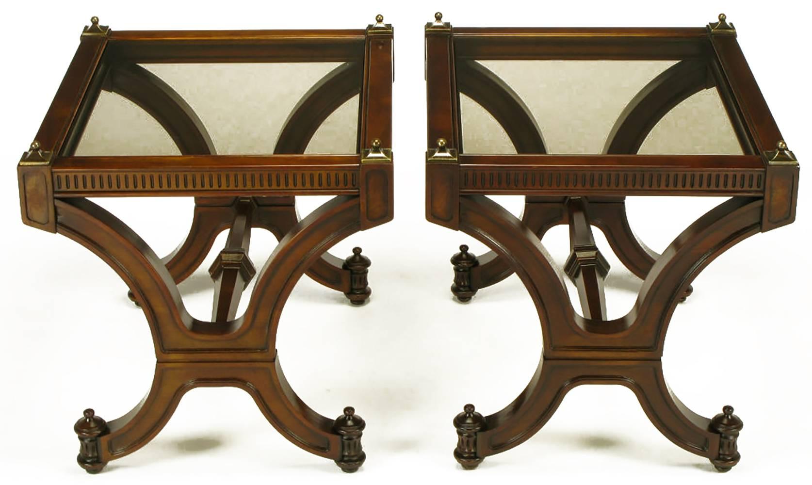 Pair of Mahogany and Glass Empire Style End Tables with Brass Finials For Sale 5