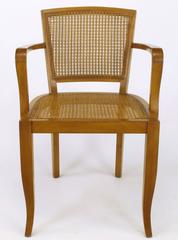 Four Classic Cherrywood and Cane Armchairs in the Style of Baker