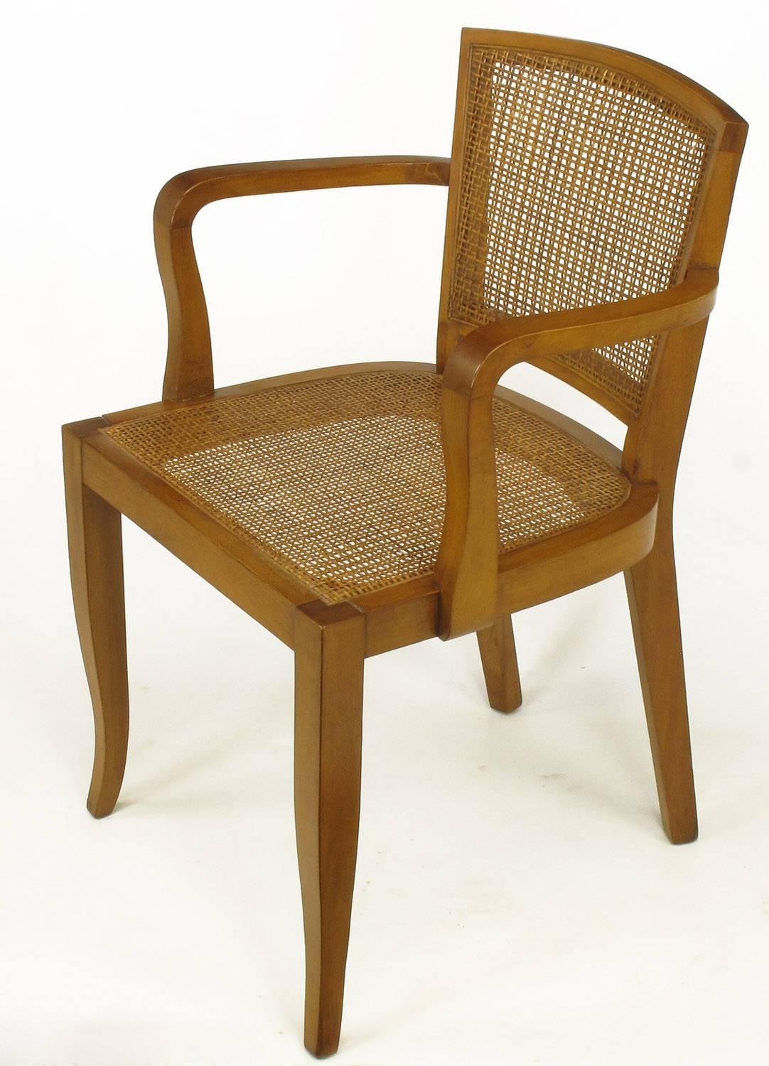 American Four Classic Cherrywood and Cane Armchairs in the Style of Baker For Sale