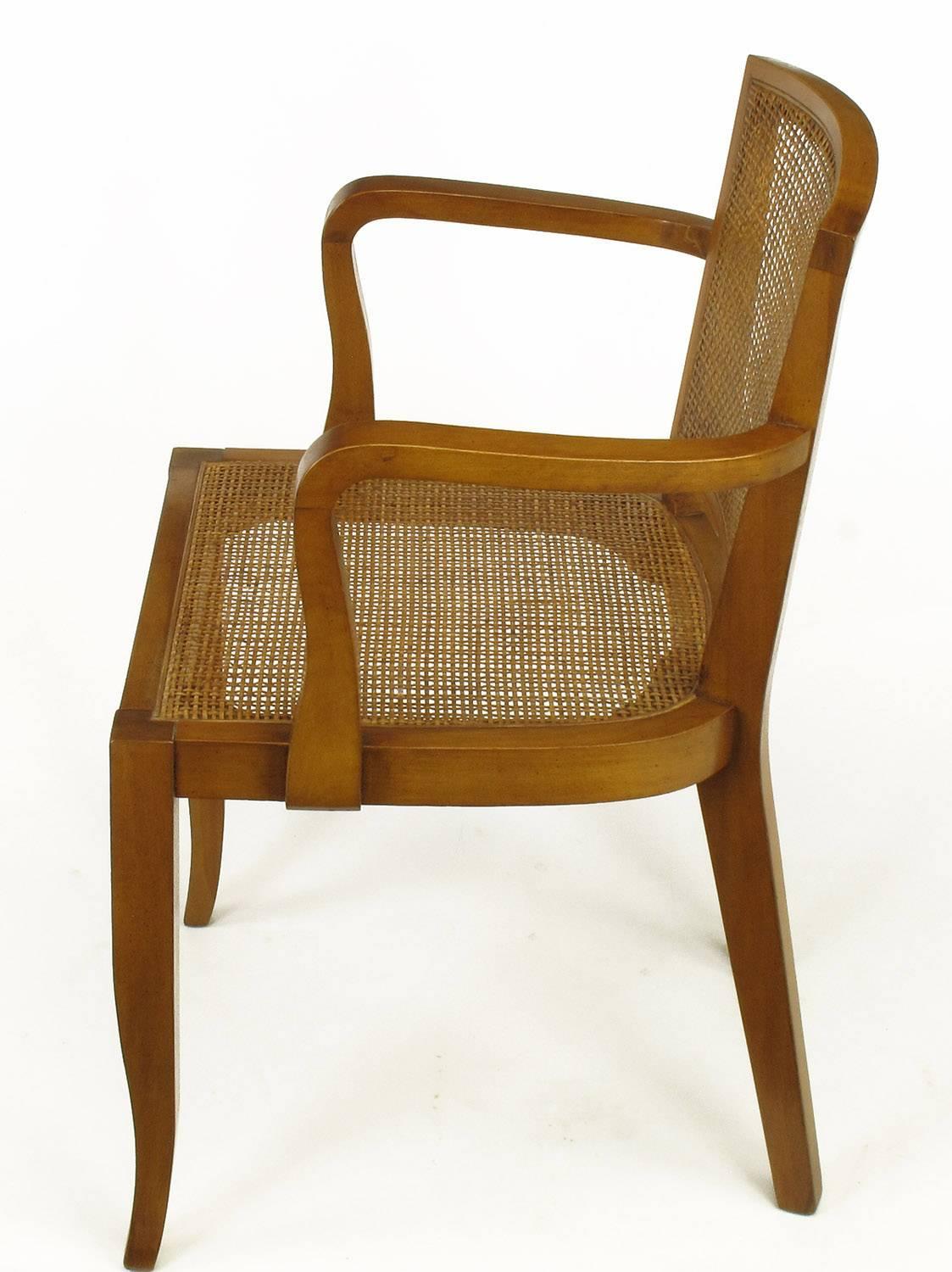 Four Classic Cherrywood and Cane Armchairs in the Style of Baker In Good Condition For Sale In Chicago, IL