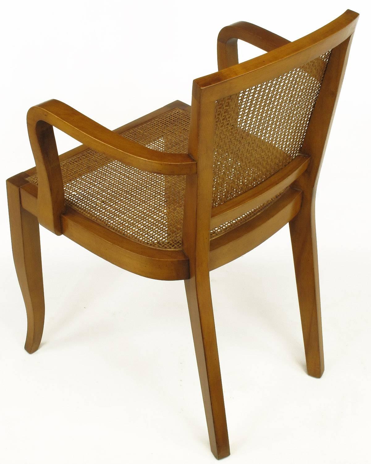 Mid-20th Century Four Classic Cherrywood and Cane Armchairs in the Style of Baker For Sale