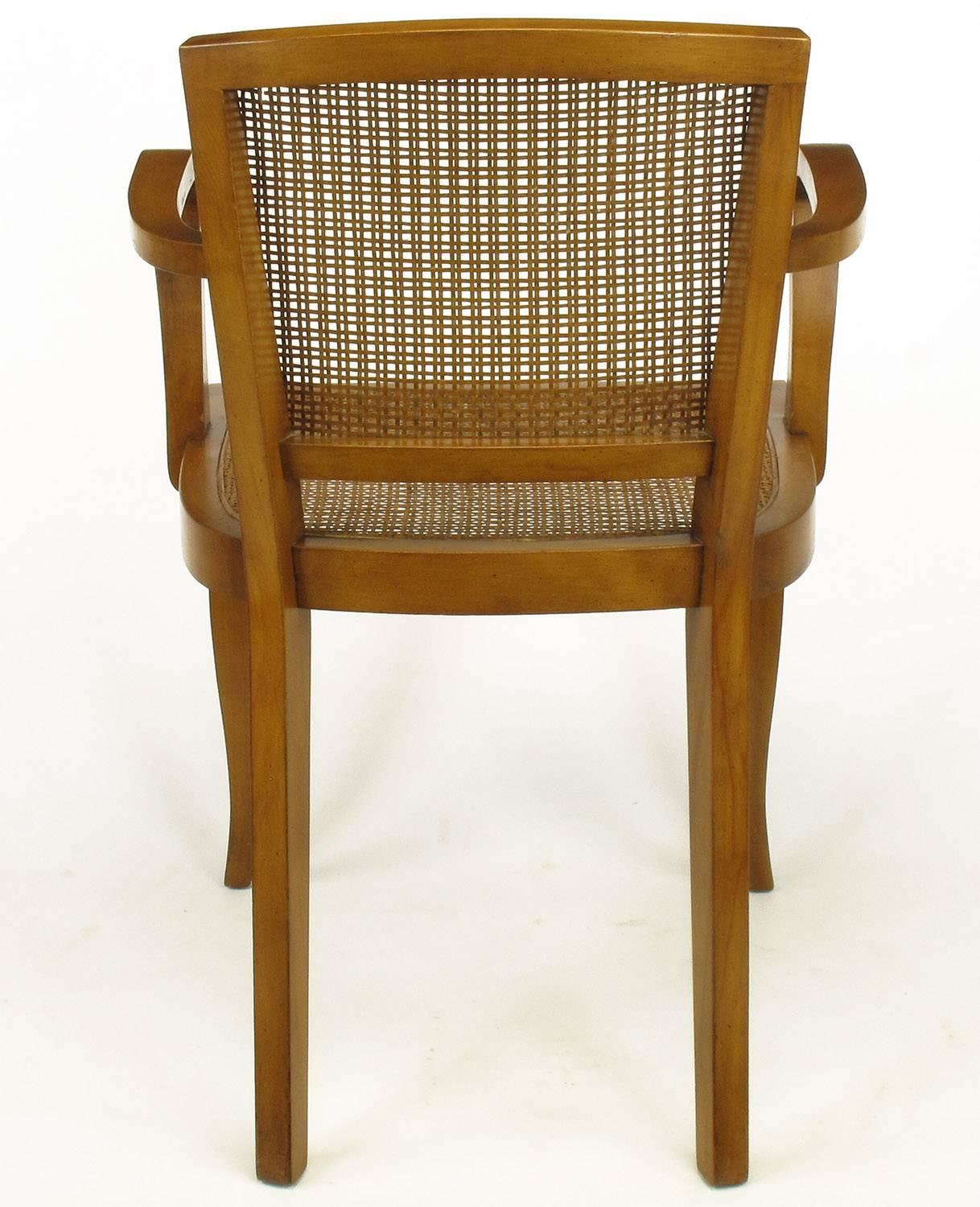 Four Classic Cherrywood and Cane Armchairs in the Style of Baker For Sale 1