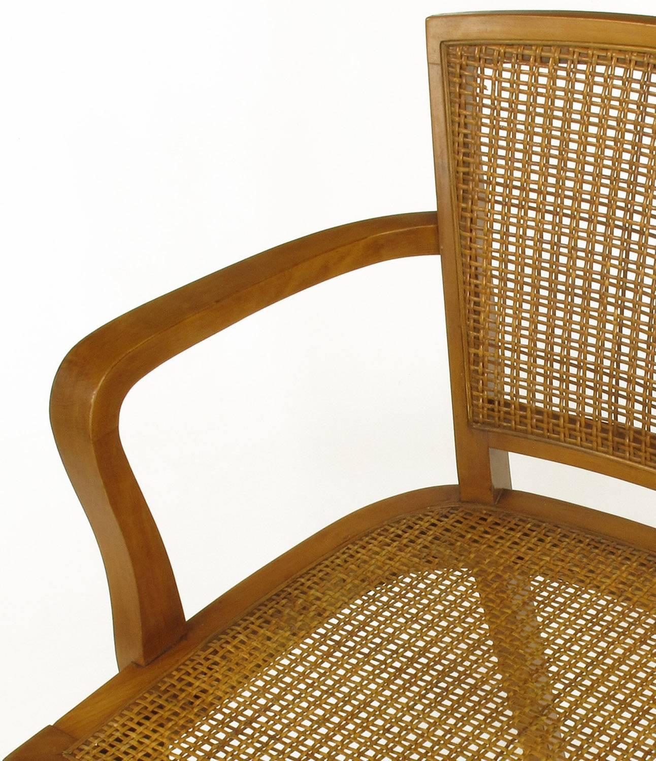 Four Classic Cherrywood and Cane Armchairs in the Style of Baker For Sale 2