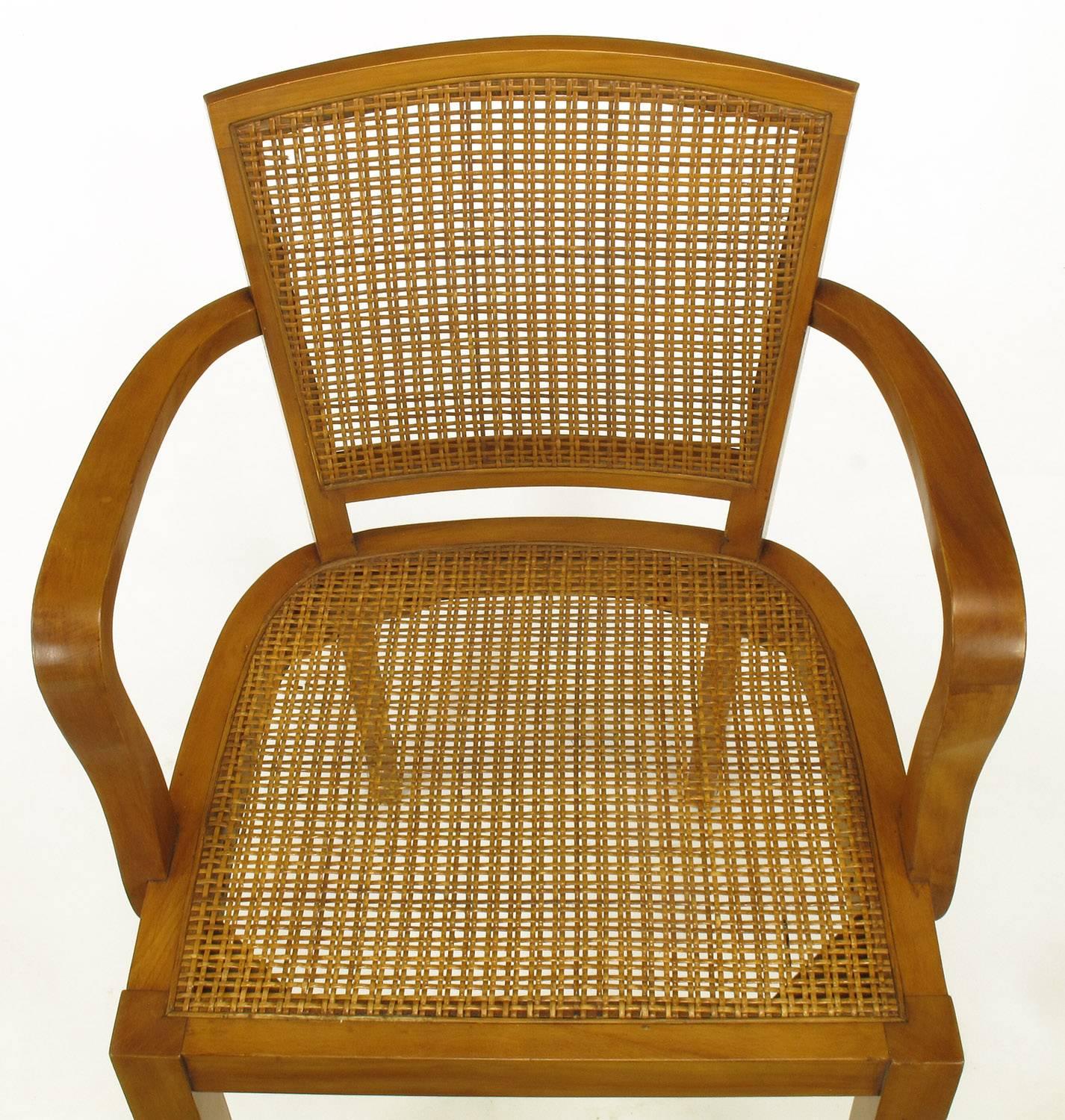Four Classic Cherrywood and Cane Armchairs in the Style of Baker For Sale 3