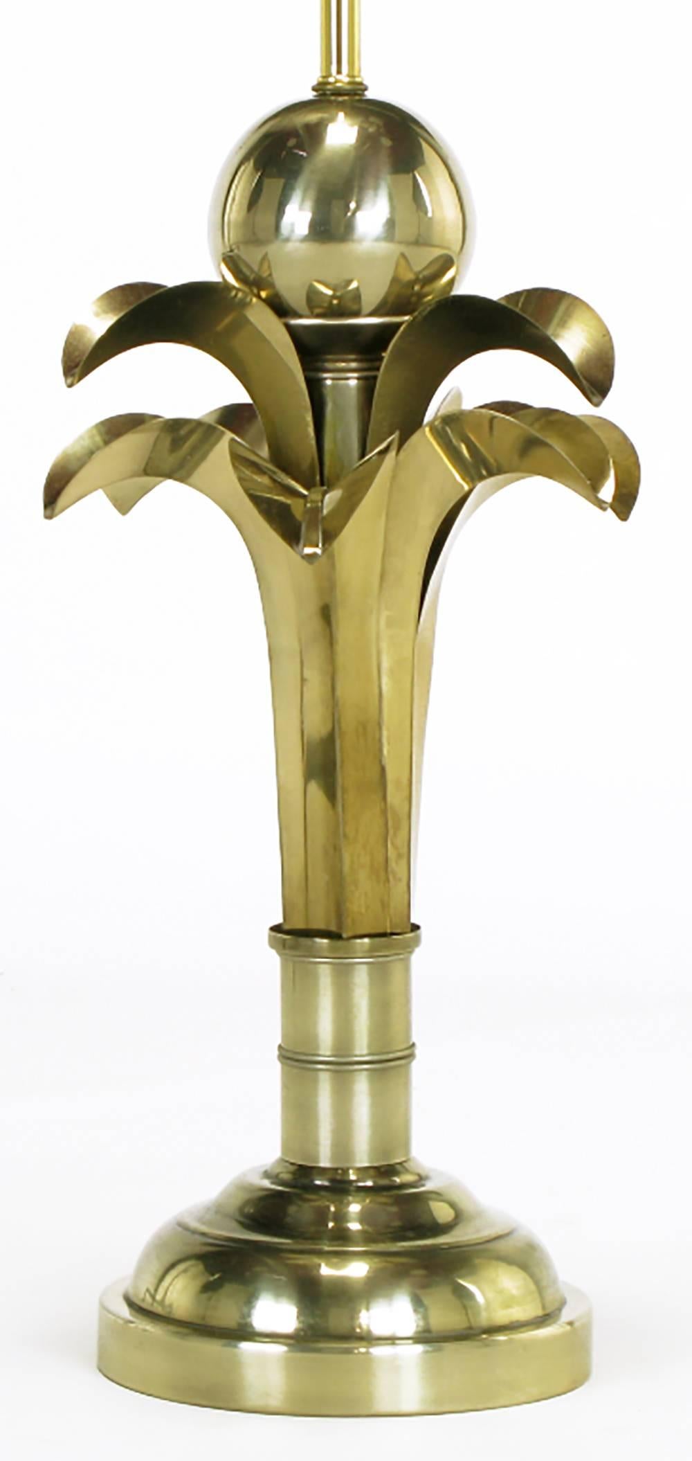 American Pair of Hart Associates Art Deco Gold Metal Palm Tree Table Lamps For Sale