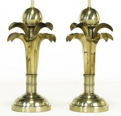 Pair of Hart Associates Art Deco Gold Metal Palm Tree Table Lamps