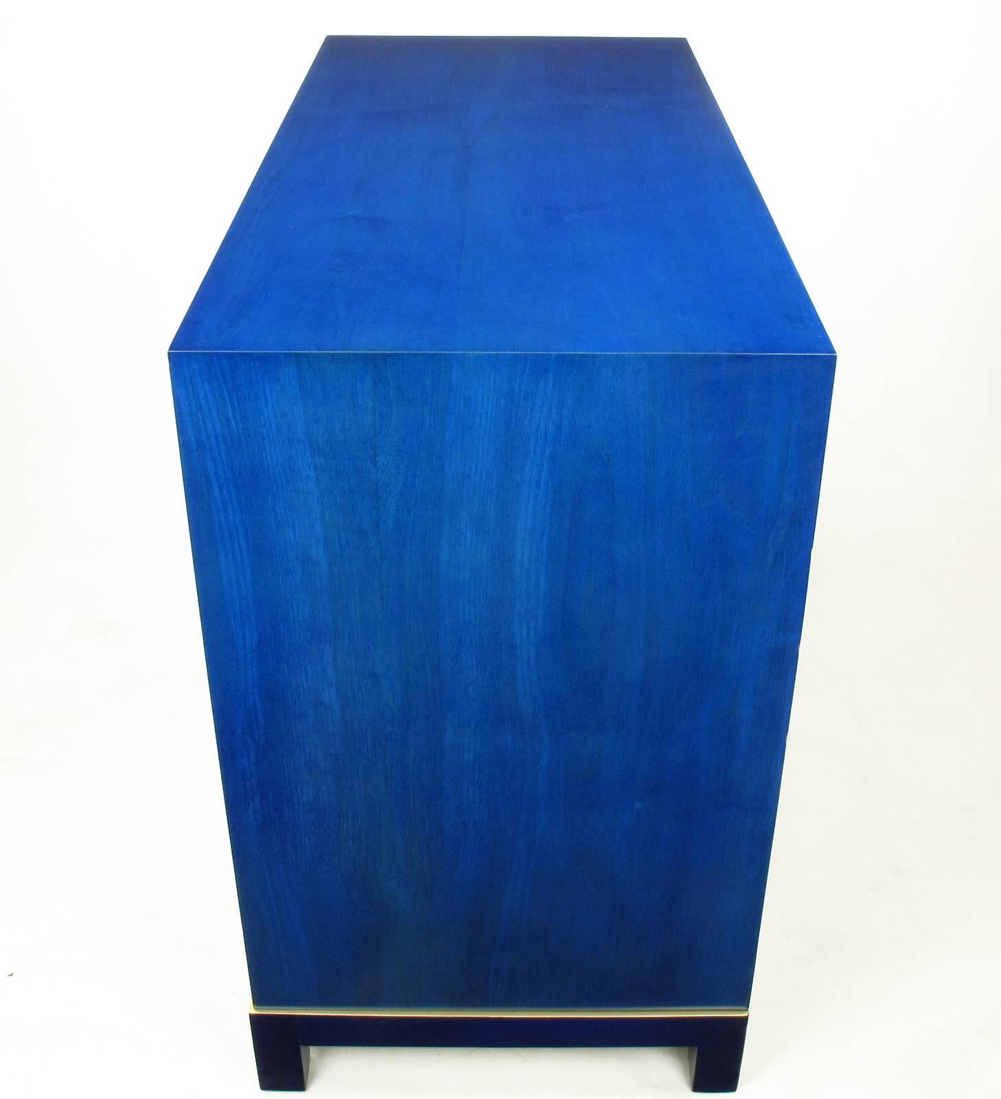 Mid-20th Century Stunning Pair of 1940s Baker Sideboard Cabinets in Transparent Lapis Blue