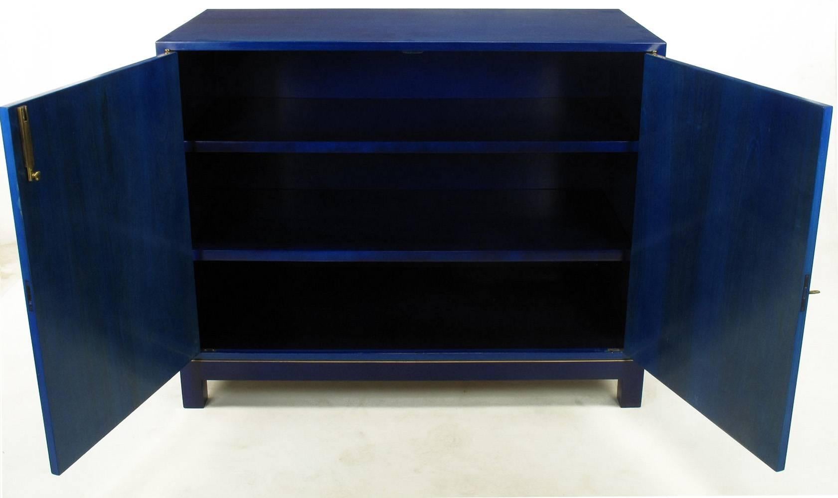 Stunning Pair of 1940s Baker Sideboard Cabinets in Transparent Lapis Blue 4