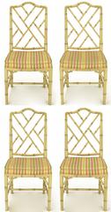 Four Kindel Ivory Lacquer Chinese Chippendale Dining Chairs