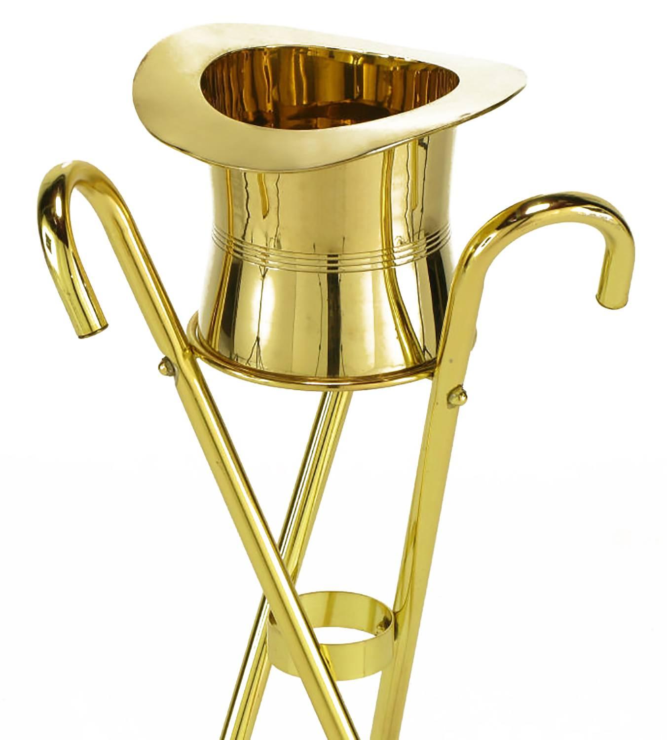 Brass Top Hat Champagne Cooler on Brass Cane Tripod Stand 1