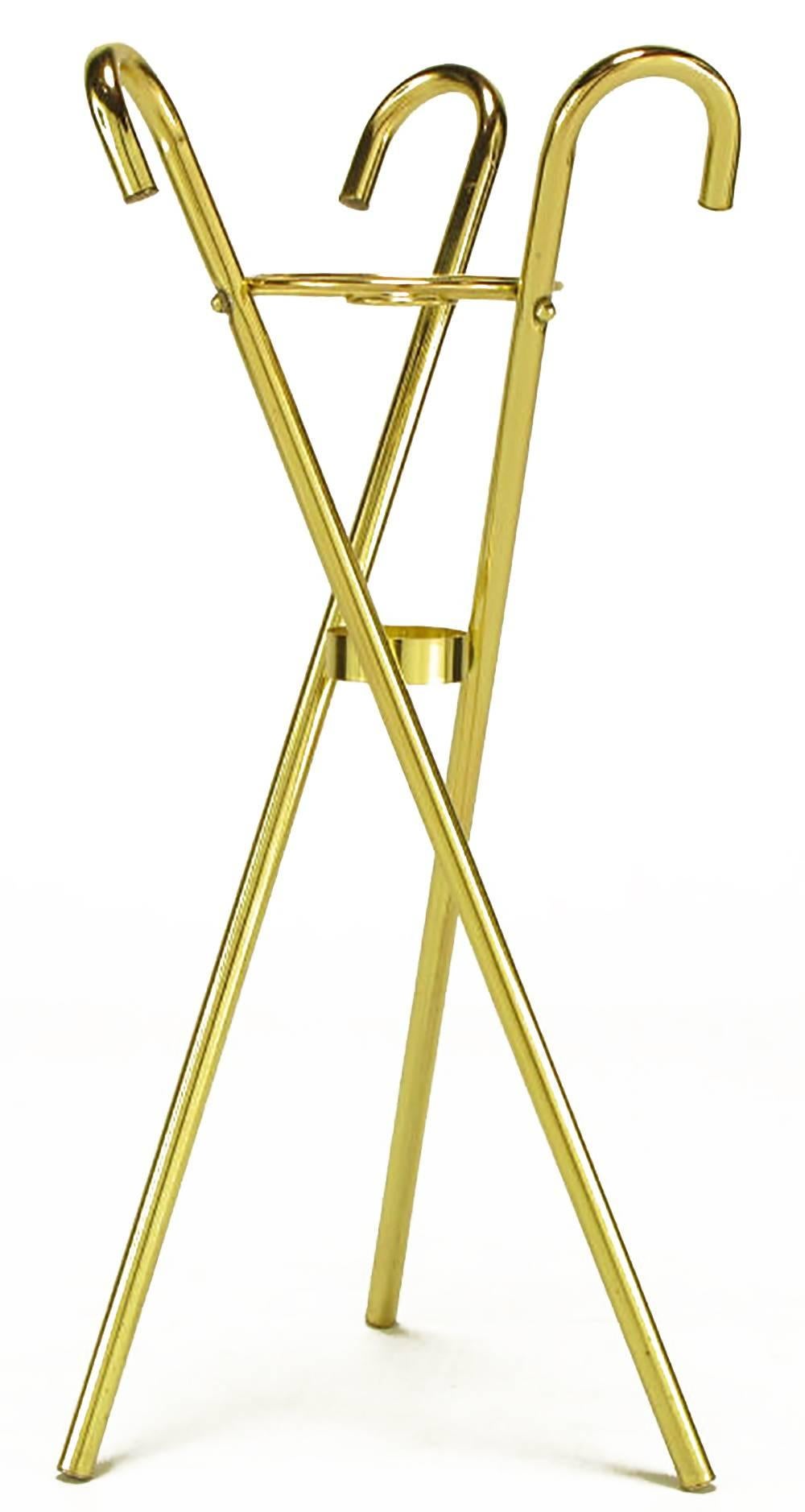 American Brass Top Hat Champagne Cooler on Brass Cane Tripod Stand