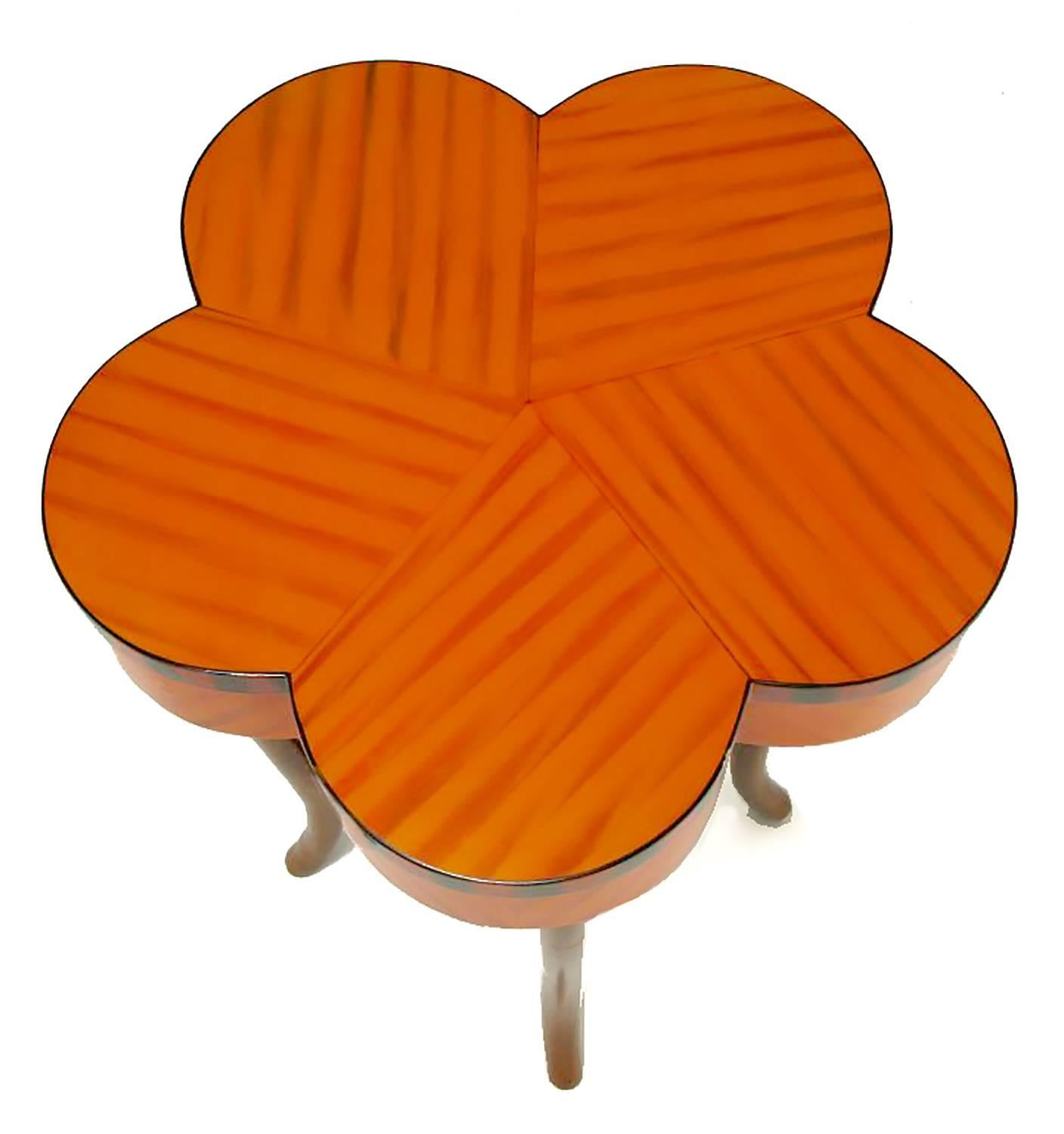American Pentafoil Side Table with Hand-Painted Wood Marquetry Pattern For Sale