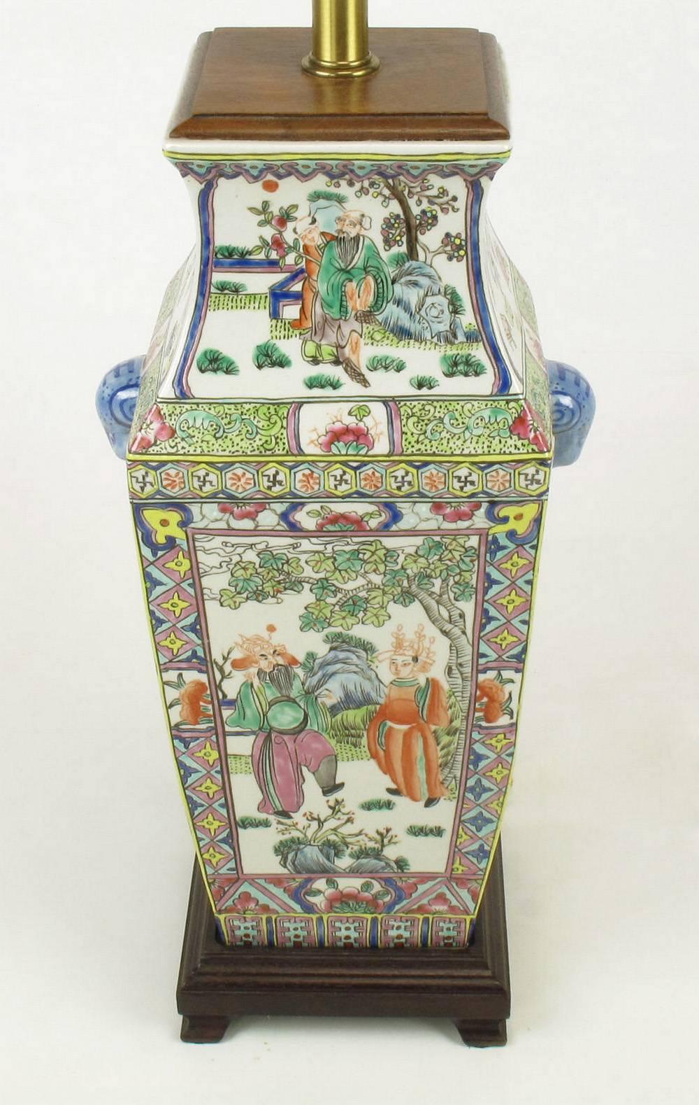 Pair of Windemere Lamps for Lotus Arts Hand-Painted Chinese Porcelain Table Lamp In Excellent Condition In Chicago, IL