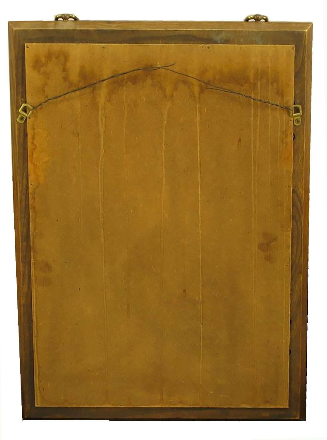 Mid-20th Century Burled Walnut and Ash Two-Door Enclosed Mirror with Brass Asian Hardware For Sale
