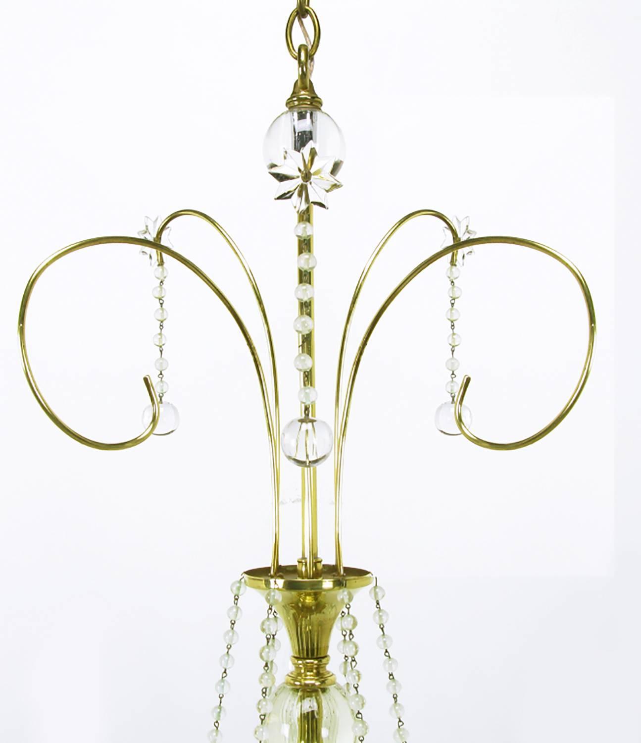 1940s Rock Crystal Spheres and Brass Chandelier For Sale at 1stdibs
